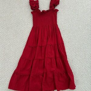 Hill House The Ellie Nap Dress Chili Red Textured Clip Dot Small